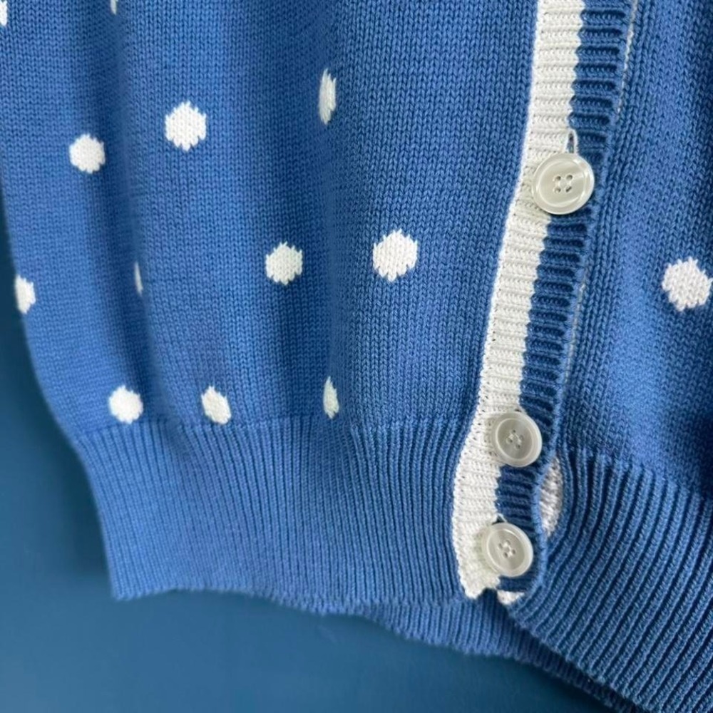 Vintage 1980s Sweater Vest Women's Size XL Blue White Polkadot Lady Lamode Prep - Picture 5 of 8